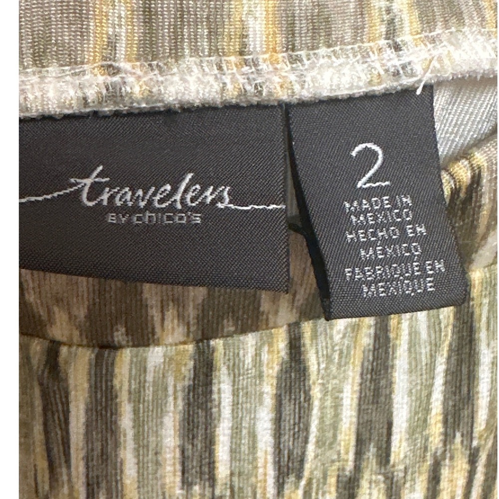 Travelers by Chicos Size 2 Olive Gold Geometric Ikat Print Pull On Loose Pants - Picture 2 of 4